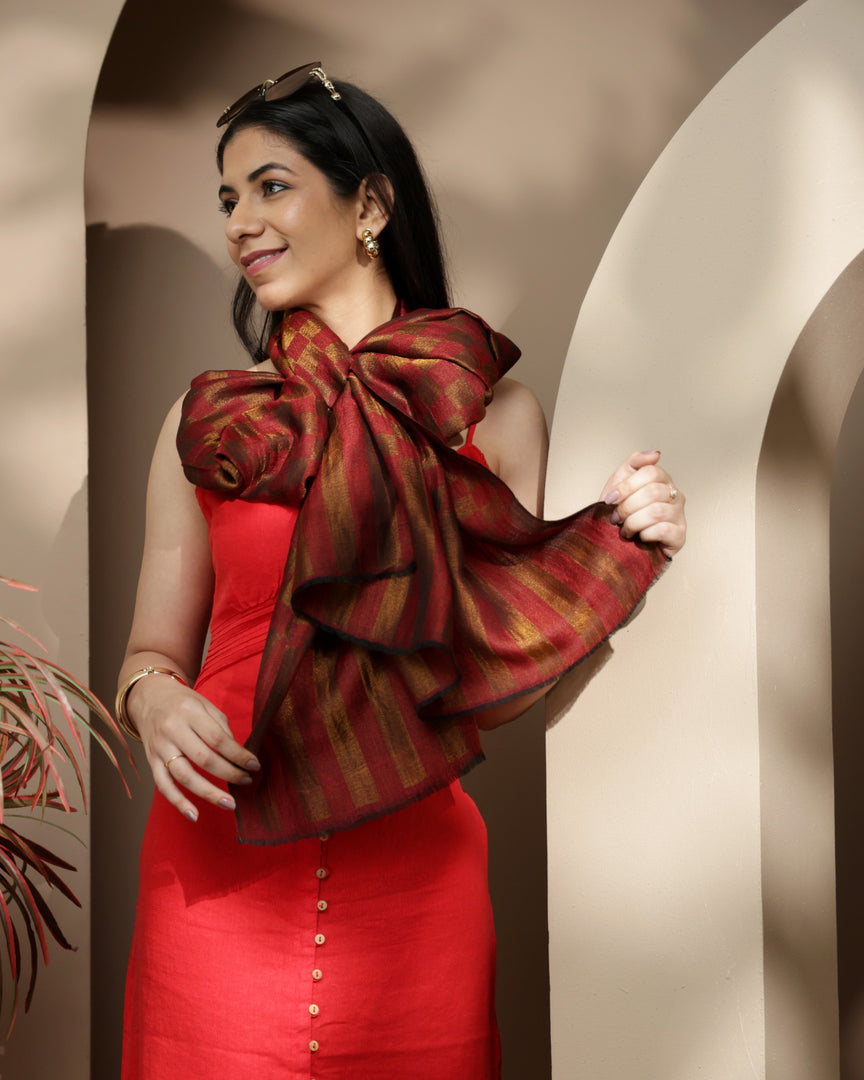 Gridline Wool-Zari Stole
