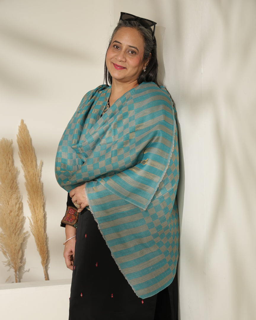 Gridline Wool-Zari Stole